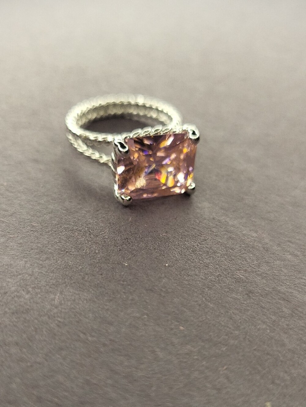 Square Cut Pink Gemstone Ring - Picture 4 of 4